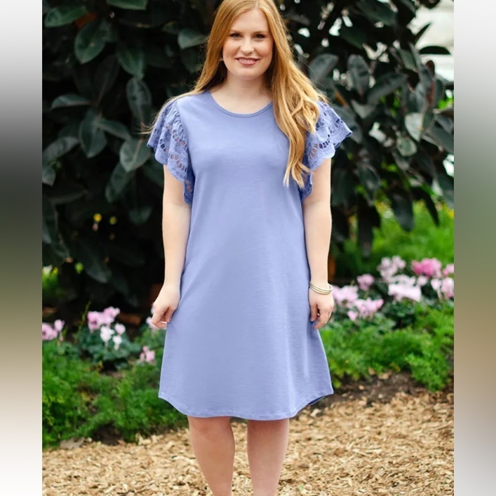 Matilda Jane Dress Blue Medium M Short Lace Sleeve Cotton T Shirt